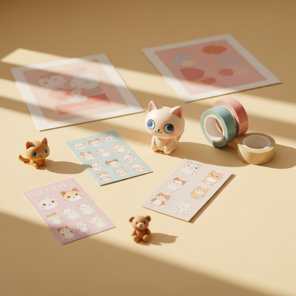 A beautifully arranged collection of chibi figures and kawaii plushies